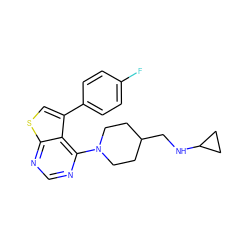 Fc1ccc(-c2csc3ncnc(N4CCC(CNC5CC5)CC4)c23)cc1 ZINC000146470674