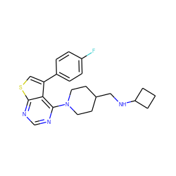 Fc1ccc(-c2csc3ncnc(N4CCC(CNC5CCC5)CC4)c23)cc1 ZINC000146553150