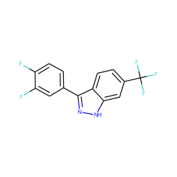 Fc1ccc(-c2n[nH]c3cc(C(F)(F)F)ccc23)cc1F ZINC001772647001