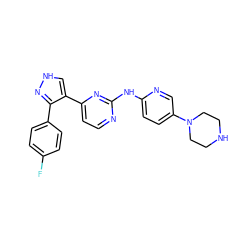 Fc1ccc(-c2n[nH]cc2-c2ccnc(Nc3ccc(N4CCNCC4)cn3)n2)cc1 ZINC000064744436