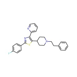 Fc1ccc(-c2nc(-c3ccccn3)c(C3CCN(CCc4ccccc4)CC3)s2)cc1 ZINC000198995937