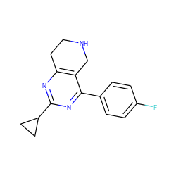 Fc1ccc(-c2nc(C3CC3)nc3c2CNCC3)cc1 ZINC000029126502