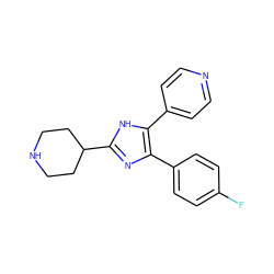 Fc1ccc(-c2nc(C3CCNCC3)[nH]c2-c2ccncc2)cc1 ZINC000003815689