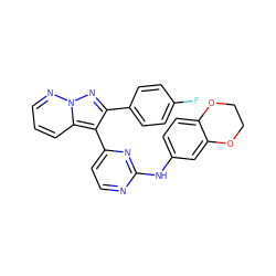 Fc1ccc(-c2nn3ncccc3c2-c2ccnc(Nc3ccc4c(c3)OCCO4)n2)cc1 ZINC000013582680