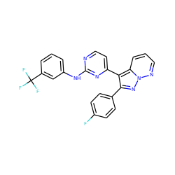 Fc1ccc(-c2nn3ncccc3c2-c2ccnc(Nc3cccc(C(F)(F)F)c3)n2)cc1 ZINC000013582674