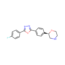 Fc1ccc(-c2nnc(-c3ccc([C@@H]4CNCCO4)cc3)o2)cc1 ZINC000205118439