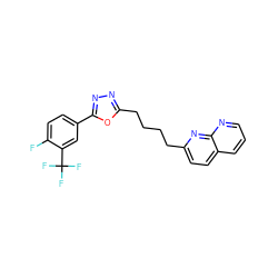 Fc1ccc(-c2nnc(CCCCc3ccc4cccnc4n3)o2)cc1C(F)(F)F ZINC000095572388