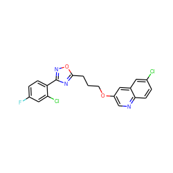 Fc1ccc(-c2noc(CCCOc3cnc4ccc(Cl)cc4c3)n2)c(Cl)c1 ZINC000040974704