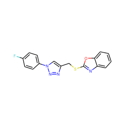 Fc1ccc(-n2cc(CSc3nc4ccccc4o3)nn2)cc1 ZINC000169340318