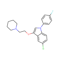 Fc1ccc(-n2cc(OCCN3CCCCC3)c3cc(Cl)ccc32)cc1 ZINC000013758611