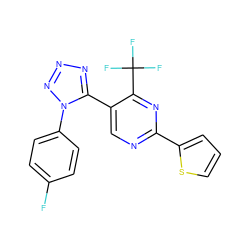 Fc1ccc(-n2nnnc2-c2cnc(-c3cccs3)nc2C(F)(F)F)cc1 ZINC000004568133