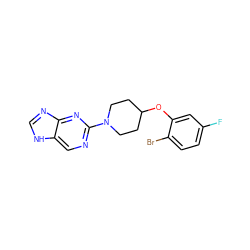 Fc1ccc(Br)c(OC2CCN(c3ncc4[nH]cnc4n3)CC2)c1 ZINC000072126077