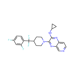 Fc1ccc(C(F)(F)C2CCN(c3nc4cnccc4nc3NC3CC3)CC2)c(F)c1 ZINC000144451238