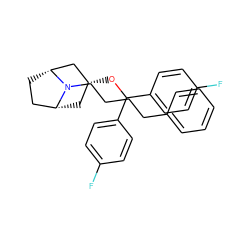 Fc1ccc(C(O[C@@H]2C[C@@H]3CC[C@H](C2)N3CCCCc2ccccc2)c2ccc(F)cc2)cc1 ZINC000100900639