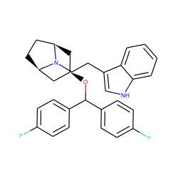 Fc1ccc(C(O[C@@H]2C[C@@H]3CC[C@H](C2)N3CCc2c[nH]c3ccccc23)c2ccc(F)cc2)cc1 ZINC000101061093