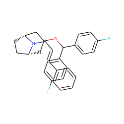 Fc1ccc(C(OC2C[C@@H]3CC[C@H](C2)N3C/C=C/c2ccccc2)c2ccc(F)cc2)cc1 ZINC000013776242