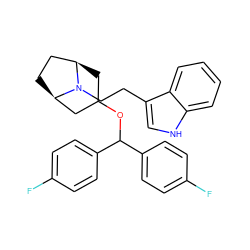 Fc1ccc(C(OC2C[C@@H]3CC[C@H](C2)N3CCc2c[nH]c3ccccc23)c2ccc(F)cc2)cc1 ZINC000013776236