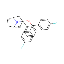 Fc1ccc(C(OC2C[C@@H]3CC[C@H](C2)N3Cc2ccccc2)c2ccc(F)cc2)cc1 ZINC000013776240