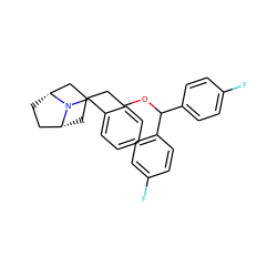 Fc1ccc(C(OCCC2C[C@@H]3CC[C@H](C2)N3Cc2ccccc2)c2ccc(F)cc2)cc1 ZINC000013487741