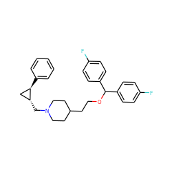 Fc1ccc(C(OCCC2CCN(C[C@@H]3C[C@H]3c3ccccc3)CC2)c2ccc(F)cc2)cc1 ZINC000013683692