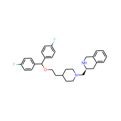 Fc1ccc(C(OCCC2CCN(C[C@@H]3Cc4ccccc4CN3)CC2)c2ccc(F)cc2)cc1 ZINC000028967249