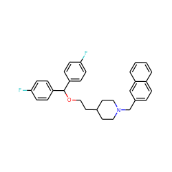 Fc1ccc(C(OCCC2CCN(Cc3ccc4ccccc4c3)CC2)c2ccc(F)cc2)cc1 ZINC000013491401