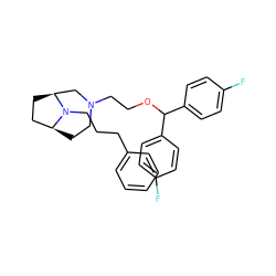 Fc1ccc(C(OCCN2CC[C@H]3CC[C@@H](C2)N3CCCc2ccccc2)c2ccc(F)cc2)cc1 ZINC000022940931