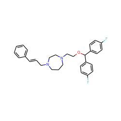 Fc1ccc(C(OCCN2CCCN(C/C=C/c3ccccc3)CC2)c2ccc(F)cc2)cc1 ZINC000022938502