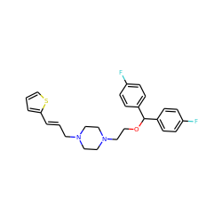 Fc1ccc(C(OCCN2CCN(C/C=C/c3cccs3)CC2)c2ccc(F)cc2)cc1 ZINC000022938584