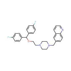 Fc1ccc(C(OCCN2CCN(Cc3ccc4ncccc4c3)CC2)c2ccc(F)cc2)cc1 ZINC000022938657