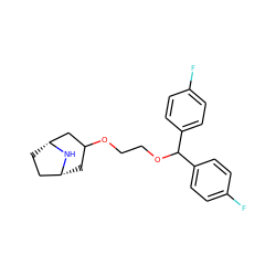 Fc1ccc(C(OCCOC2C[C@@H]3CC[C@H](C2)N3)c2ccc(F)cc2)cc1 ZINC000012356200