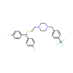 Fc1ccc(C(SCCN2CCN(Cc3ccc(C(F)(F)F)cc3)CC2)c2ccc(F)cc2)cc1 ZINC001772626089