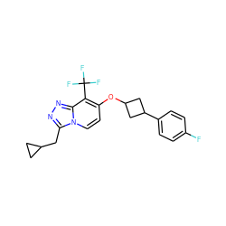 Fc1ccc(C2CC(Oc3ccn4c(CC5CC5)nnc4c3C(F)(F)F)C2)cc1 ZINC001772600530