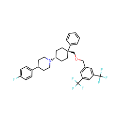 Fc1ccc(C2CCN([C@H]3CC[C@@](COCc4cc(C(F)(F)F)cc(C(F)(F)F)c4)(c4ccccc4)CC3)CC2)cc1 ZINC000103023124