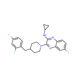 Fc1ccc(CC2CCN(c3nc4cc(F)ccc4nc3NC3CC3)CC2)c(F)c1 ZINC000144386886