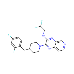 Fc1ccc(CC2CCN(c3nc4ccncc4nc3NCC(F)F)CC2)c(F)c1 ZINC000144167647