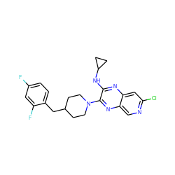 Fc1ccc(CC2CCN(c3nc4cnc(Cl)cc4nc3NC3CC3)CC2)c(F)c1 ZINC000144266898