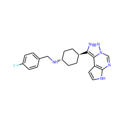 Fc1ccc(CN[C@H]2CC[C@H](c3nnn4cnc5[nH]ccc5c34)CC2)cc1 ZINC001772648300