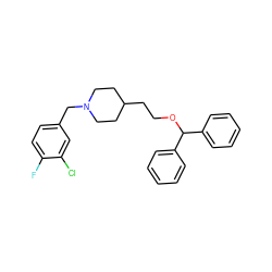 Fc1ccc(CN2CCC(CCOC(c3ccccc3)c3ccccc3)CC2)cc1Cl ZINC000013760759