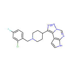 Fc1ccc(CN2CCC(c3nnn4cnc5[nH]ccc5c34)CC2)c(Cl)c1 ZINC001772644128