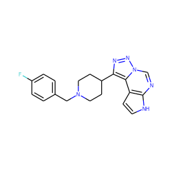 Fc1ccc(CN2CCC(c3nnn4cnc5[nH]ccc5c34)CC2)cc1 ZINC001772582836