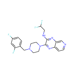 Fc1ccc(CN2CCN(c3nc4ccncc4nc3NCC(F)F)CC2)c(F)c1 ZINC000144379772