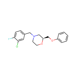 Fc1ccc(CN2CCO[C@H](COc3ccccc3)C2)cc1Cl ZINC000653725366