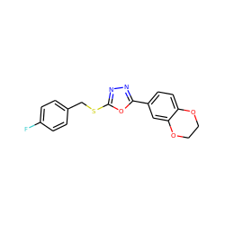 Fc1ccc(CSc2nnc(-c3ccc4c(c3)OCCO4)o2)cc1 ZINC000073195875