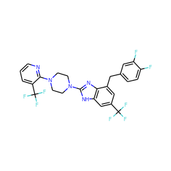 Fc1ccc(Cc2cc(C(F)(F)F)cc3[nH]c(N4CCN(c5ncccc5C(F)(F)F)CC4)nc23)cc1F ZINC000038157636