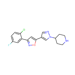 Fc1ccc(Cl)c(-c2cc(-c3cnn(C4CCNCC4)c3)on2)c1 ZINC000040430724