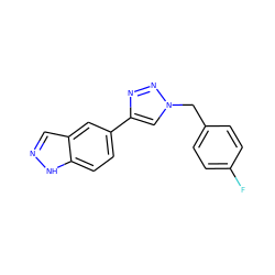 Fc1ccc(Cn2cc(-c3ccc4[nH]ncc4c3)nn2)cc1 ZINC000066079350