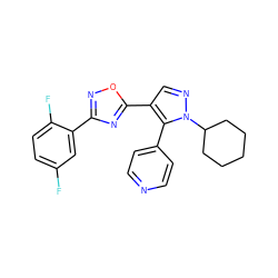 Fc1ccc(F)c(-c2noc(-c3cnn(C4CCCCC4)c3-c3ccncc3)n2)c1 ZINC000114561979