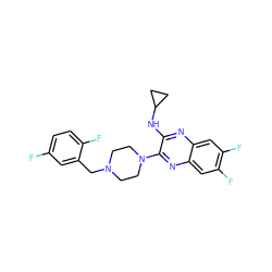 Fc1ccc(F)c(CN2CCN(c3nc4cc(F)c(F)cc4nc3NC3CC3)CC2)c1 ZINC000144574591