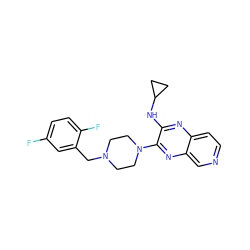 Fc1ccc(F)c(CN2CCN(c3nc4cnccc4nc3NC3CC3)CC2)c1 ZINC000653681695